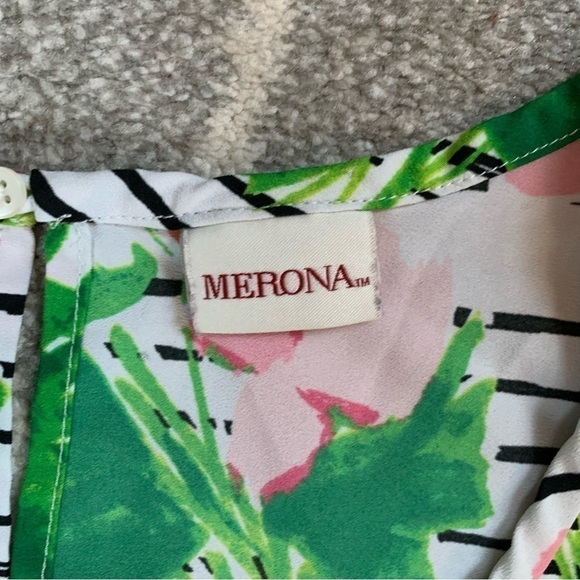 Merona White & Pink Watercolor Tulip and Striped Sleeveless Blouse - Picture 3 of 4
